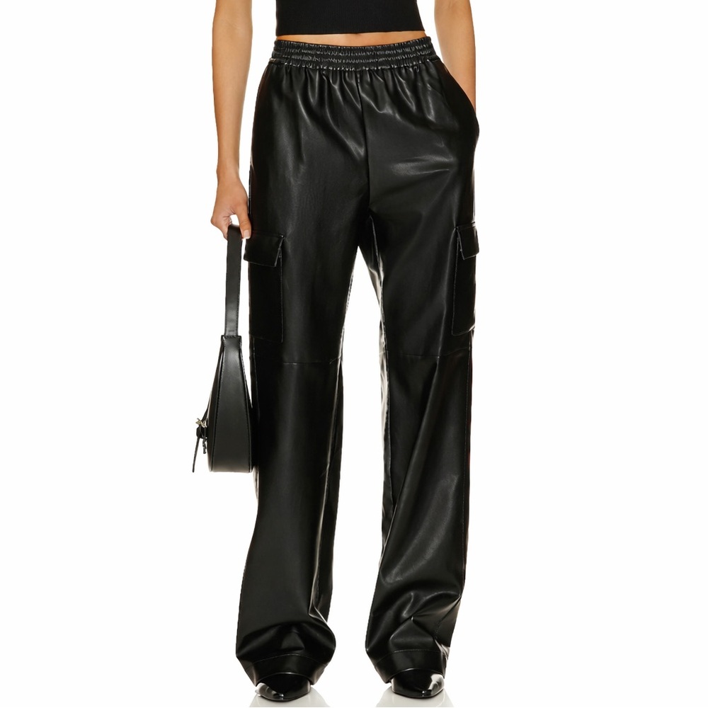NICHOLAS 2 Edwina faux leather Cargo pull 0101 on Pant Black 34” vegan elastic